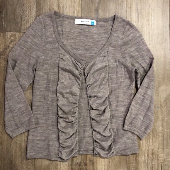 sparrow Sweaters - ANTHRO / SPARROW Merino Wool Snap Front Ruched Cardi Sweater